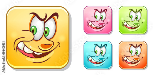 Wicked and sly Emoji. Emoticons collection. Colorful smiley set. Avatar symbol for message or chat icon, web mobile app sign, logo, label, patch, sticker.