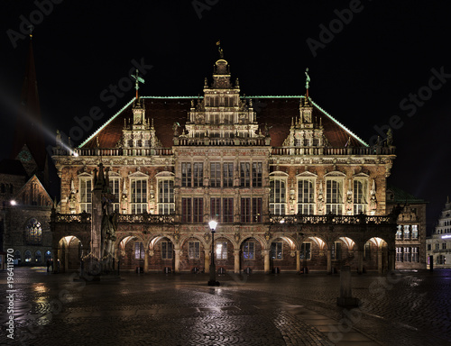 Historic city hall in Bremen, Germany at night