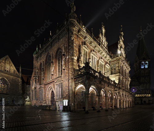 Historic city hall in Bremen, Germany at night