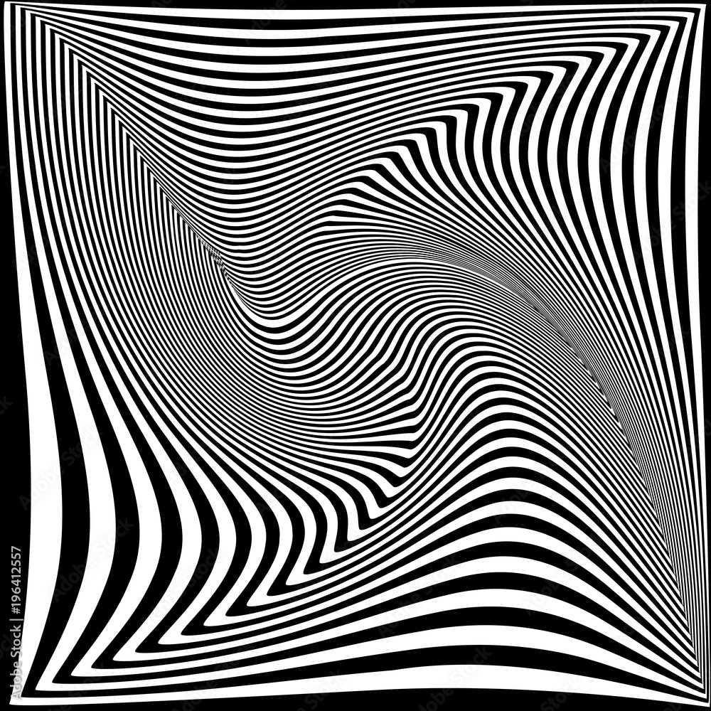 Abstract black and white background. Geometric pattern with visual distortion effect. Illusion of rotation. Op art. Abstract black and white background. Geometric pattern with visual distortion effect. Illusion of rotation. Op art.