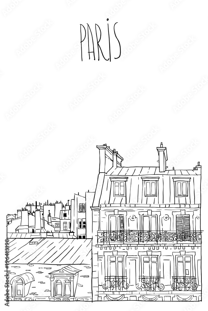 Paris postcard sketch roofs vector handdrawn