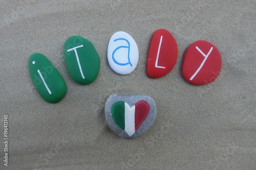 Italy, souvenir with national colors painted on stones 