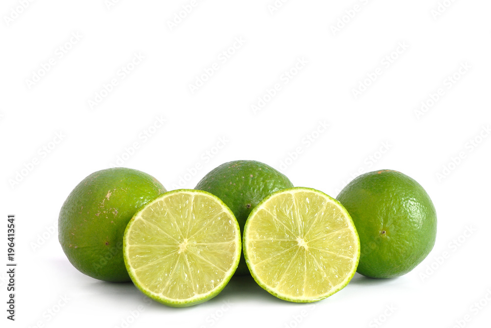 Citrus lime fruit with half isolated on white background. Citrus lime fruit with half isolated on white background.