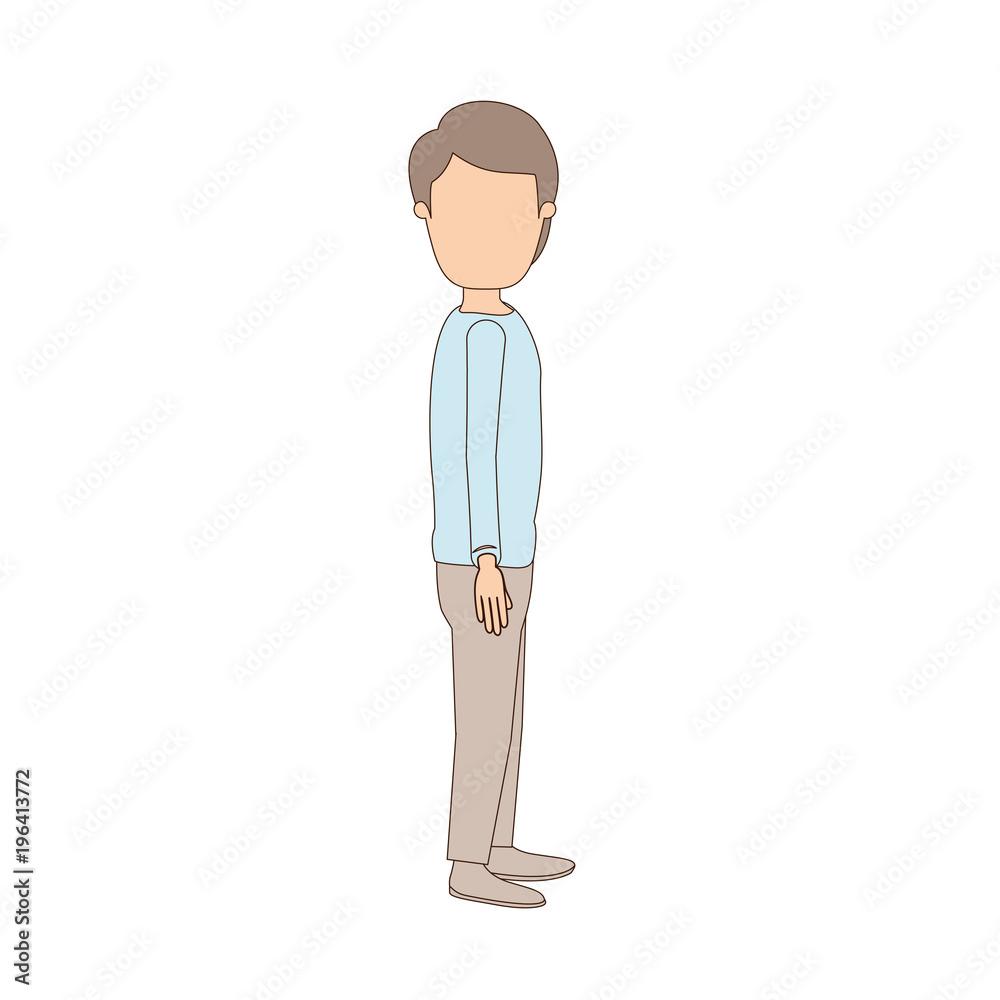 light color caricature faceless full body youn guy with hairstyle looking to side vector illustration light color caricature faceless full body youn guy with hairstyle looking to side vector illustration