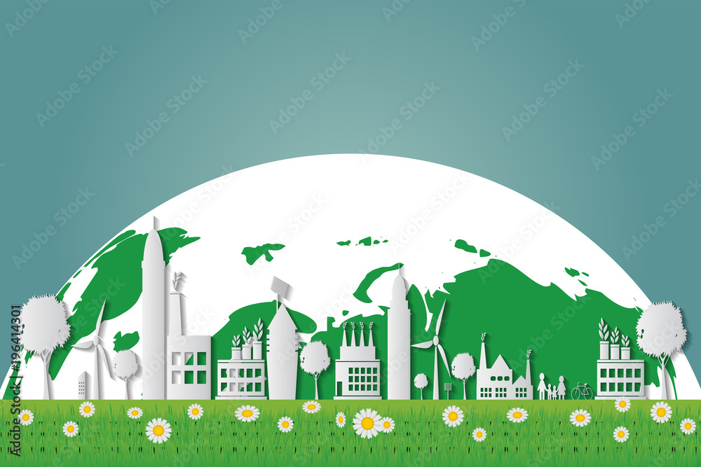 Ecology,Green cities help the world with eco-friendly concept ideas.vector illustration