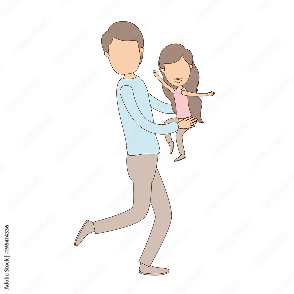 light color caricature faceless full body man carrying a little girl vector illustration light color caricature faceless full body man carrying a little girl vector illustration