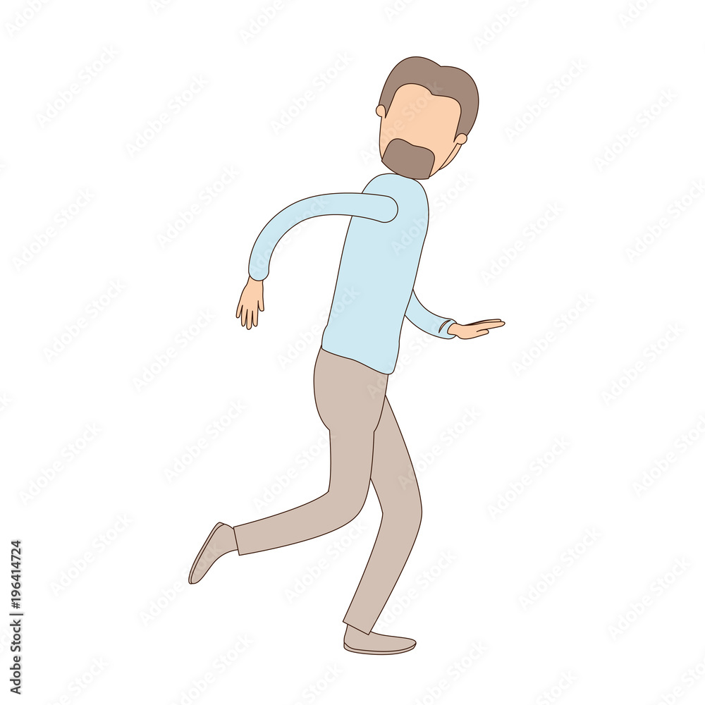 light color caricature faceless full body male person with beard and moustache running vector illustration