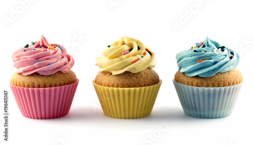 Canvas Print Three frosted cupcakes