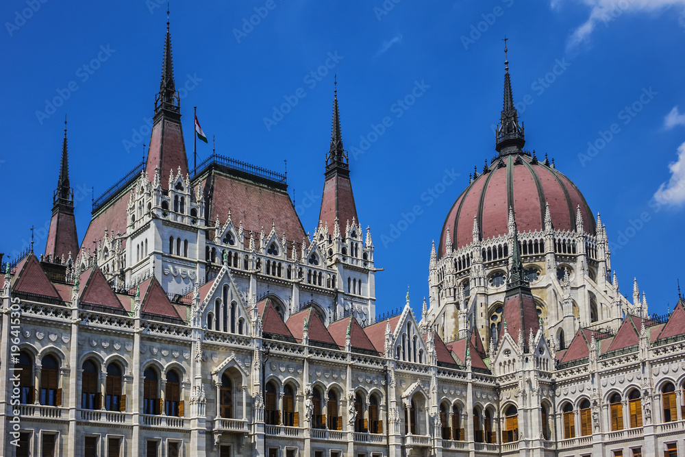 Famous Hungarian Parliament Building (or House of Nation, 1896) - one of Europe's oldest legislative buildings, is world's third largest Parliament building and popular tourist destination of Budapest