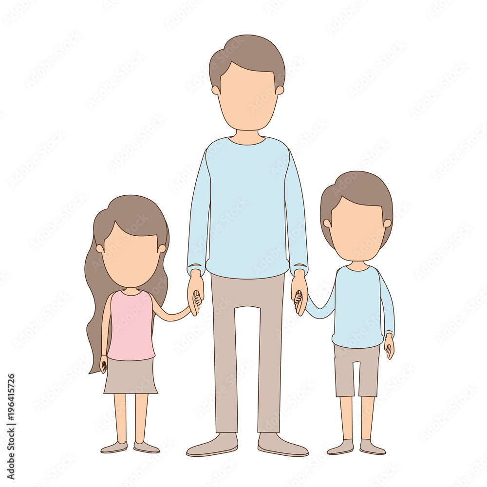 light color caricature faceless full body man taken hand with girl and boy vector illustration light color caricature faceless full body man taken hand with girl and boy vector illustration