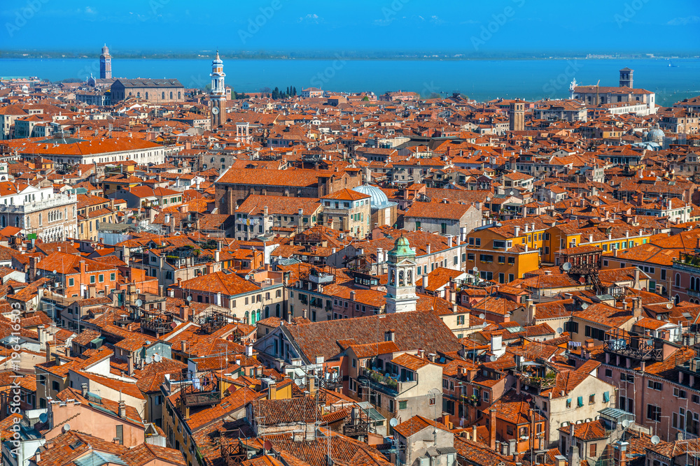 Top view on Venice from San Marco tower. Stock photo.