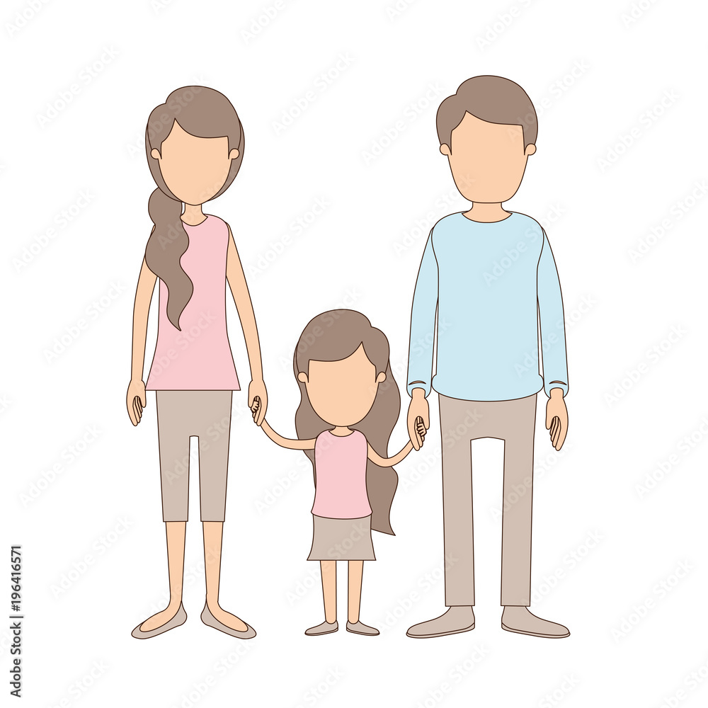 light color caricature faceless family with young father and mom with side ponytail hair with little girl taken hands vector illustration light color caricature faceless family with young father and mom with side ponytail hair with little girl taken hands vector illustration