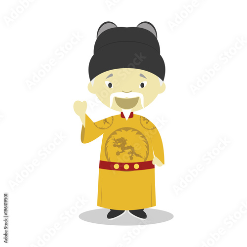 Emperor Ming Hongwu cartoon character. Vector Illustration. Kids History Collection.