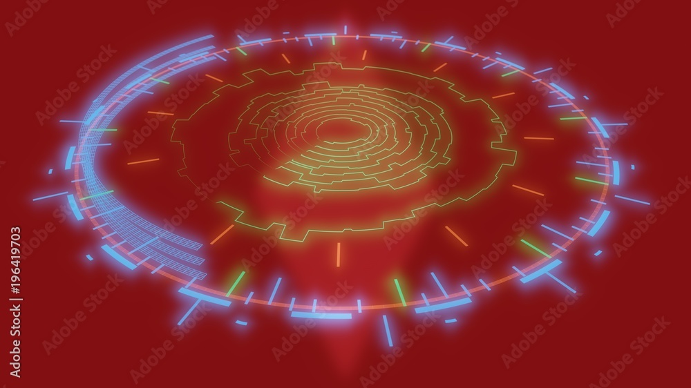 Naklejka premium Graphical user interface, lines on a red background, 3d rendering