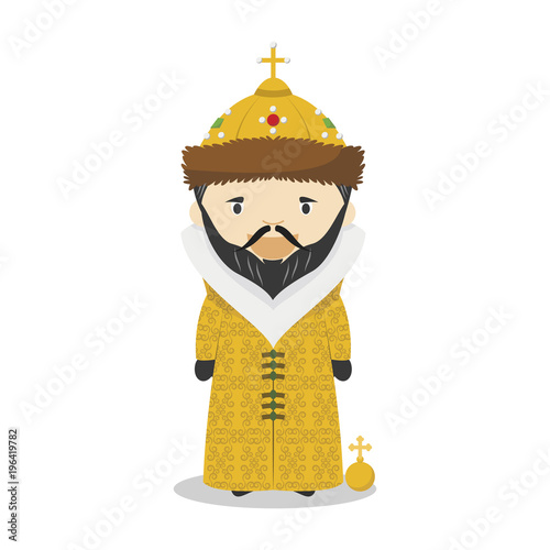 Ivan IV of Russia (The Terrible) cartoon character. Vector Illustration. Kids History Collection.