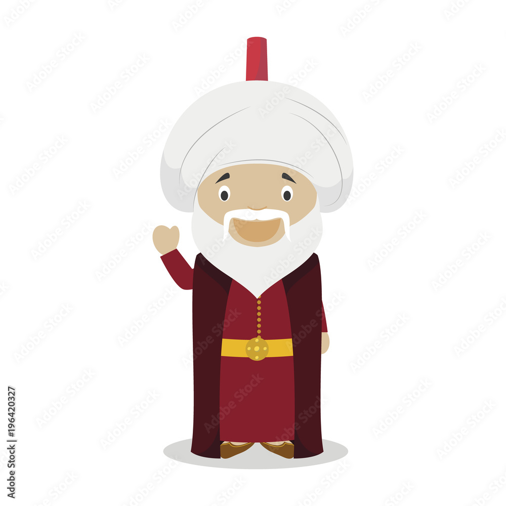 Sultan Suleiman I The Magnificent cartoon character. Vector Illustration.  Kids History Collection. Stock Vector | Adobe Stock