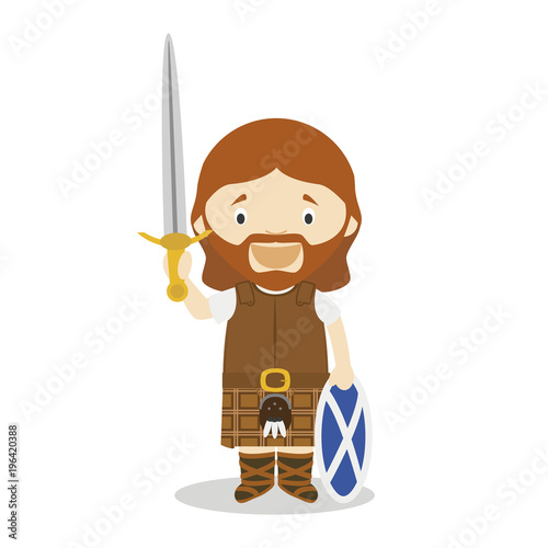 William Wallace cartoon character. Vector Illustration. Kids History Collection.