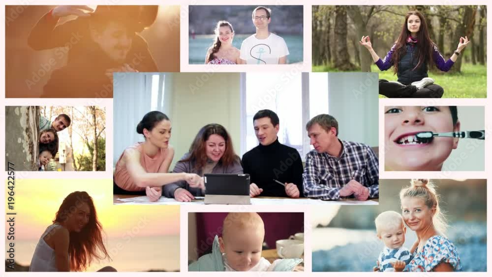 people in different situations of life. in Sport and work at walk in fun.