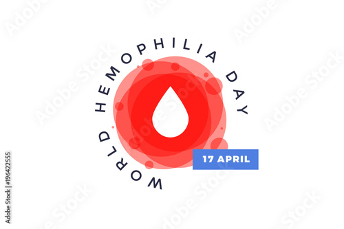 Emblem medical sign for 17 april. Hemophilia World Day Poster. White drop of blood in an abstract red circle.  Vector illustration.