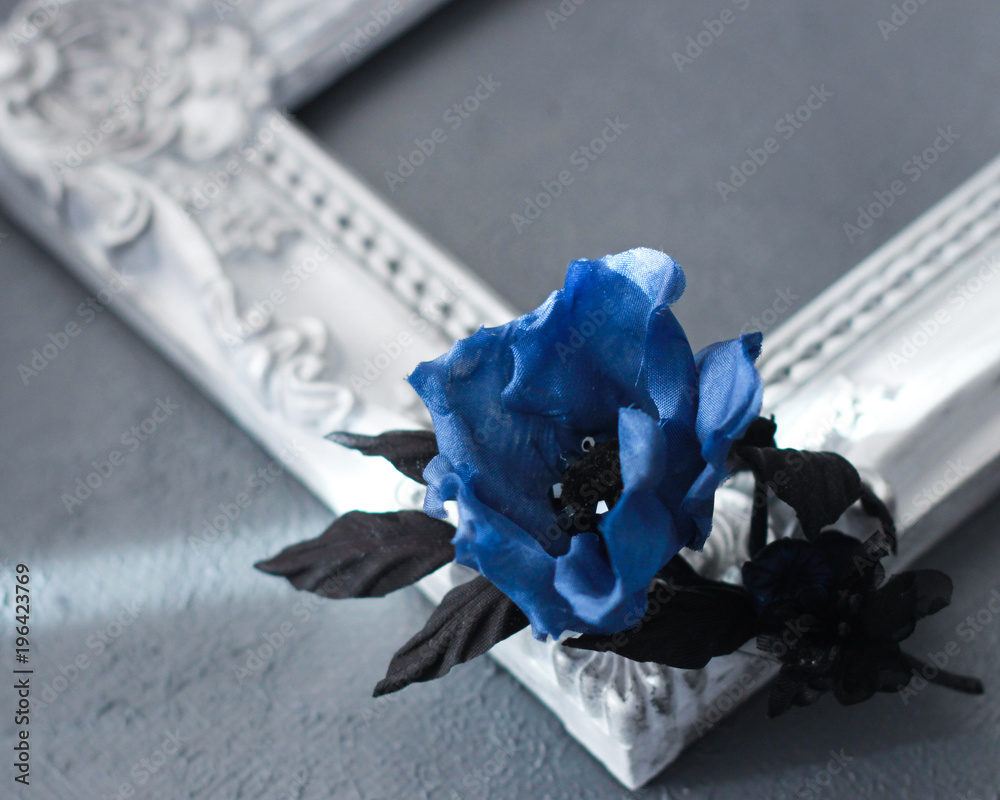 Navy blue brooch for woman with silk flowers Stock Photo | Adobe Stock