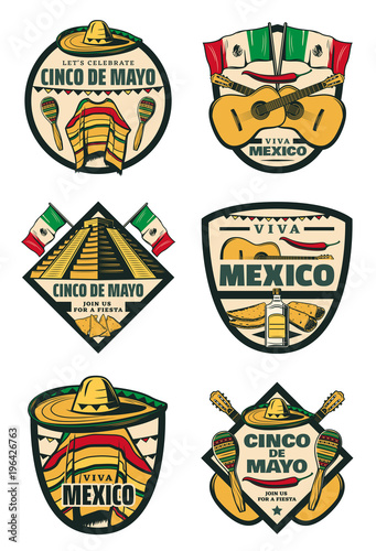 Cinco de Mayo Mexican fiesta holiday sketch icons