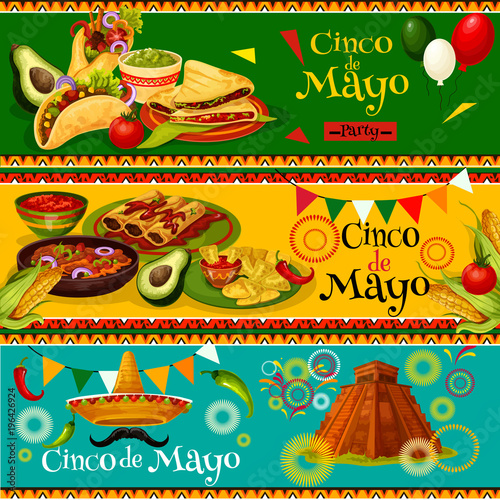 Cinco de Mayo Mexican vector party banners
