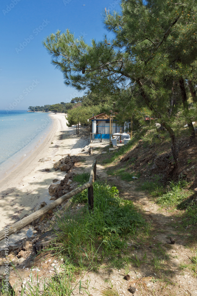 beach with blue waters in Thassos island, East Macedonia and Thrace, Greece  