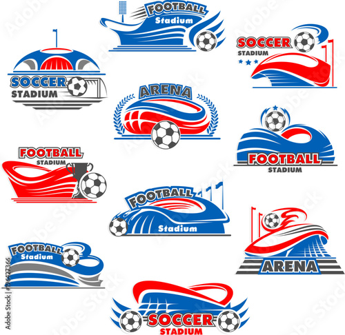 Soccer stadium icon of football sport building