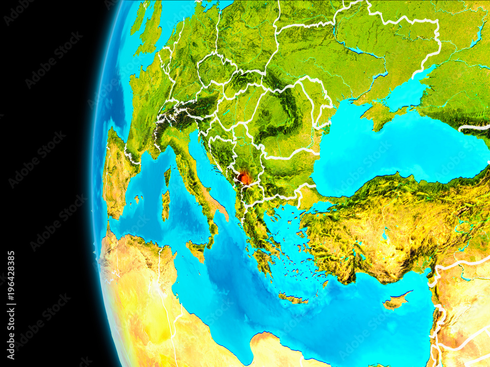 Map of Kosovo in red