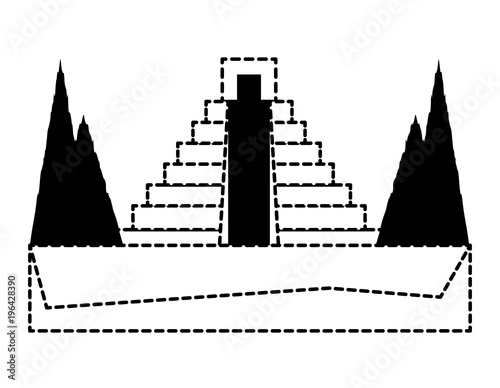 mexican pyramid surrounded by nature icon over white background, vector illustration