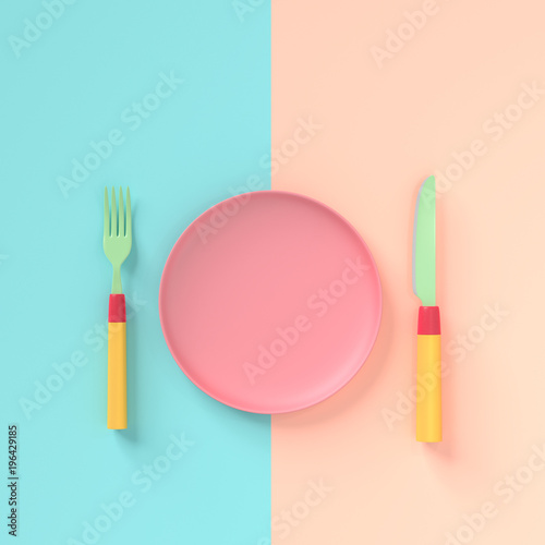 Obraz na płótnie Fork with knife and plate pastel color w salonie