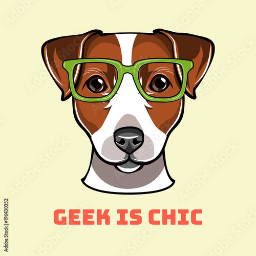 Jack Russell Terrier geek. Dog in smart glasses. Vector illustration.