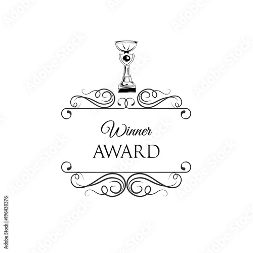 Trophy. Prize Champion. Winner cup. Filigree swilry ornate frame. Vector. photo