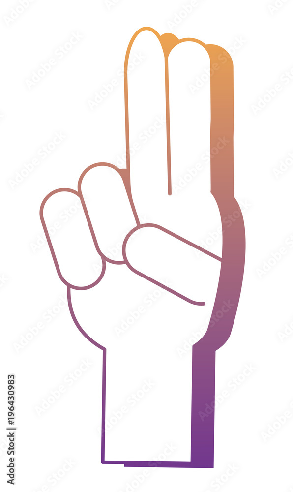 hand with two fingers up over white background, vector illustration