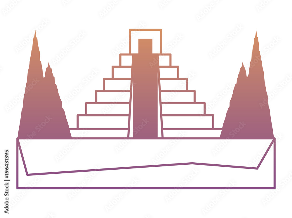 mexican pyramid surrounded by nature icon over white background, colorful design. vector illustration