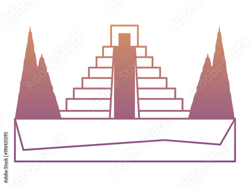 mexican pyramid surrounded by nature icon over white background, colorful design. vector illustration