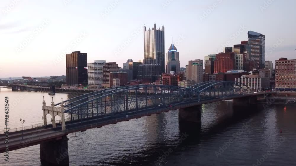 Beautiful night aerial over Pittsburgh, Pennsylvania downtown skyline.