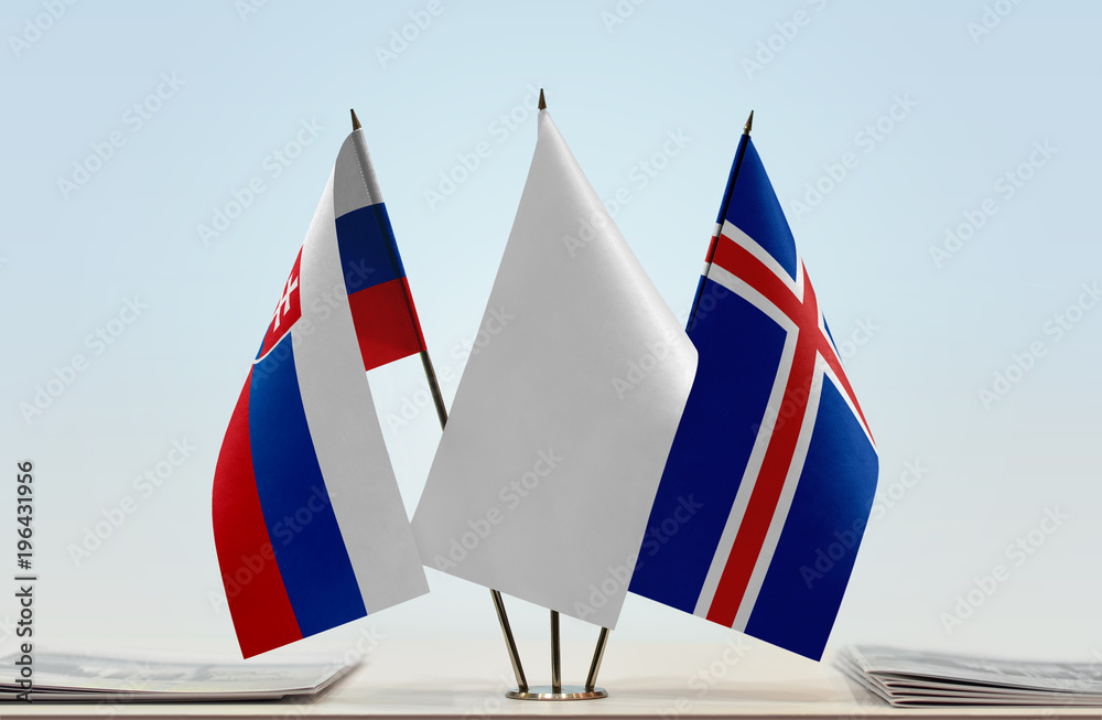 Flags of Slovakia and Iceland with a white flag in the middle