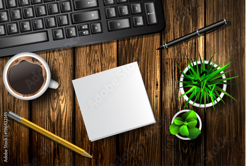 Modern workspace vector set with stationery