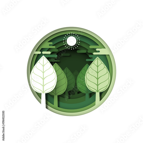 Green forest tree plant.Nature and eco friendly of ecology and environment conservation concept paper art style design.Vector illustration.