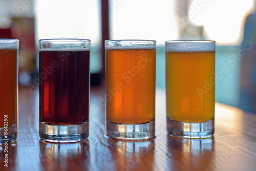 Tasting samples of beer at microbrewery photo