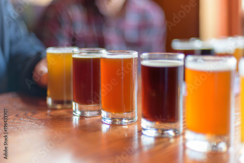 Beer flight lined up for a tasting