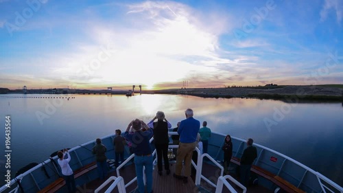 POV time lapse of traveling on a ship through the locks of the Ice Harbor Dam on the Snake River near Walla Walla Washington. photo