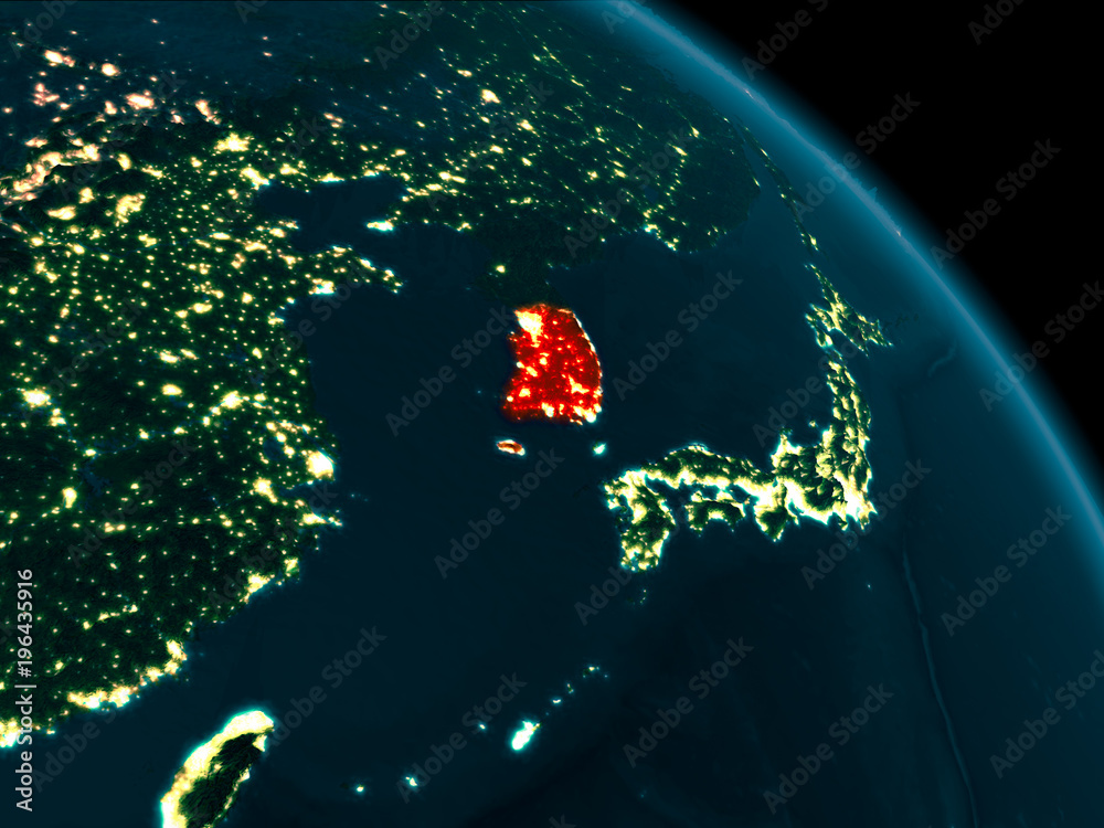 Night view of South Korea on Earth