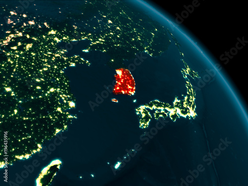 Fototapeta Naklejka Na Ścianę i Meble -  Night view of South Korea on Earth