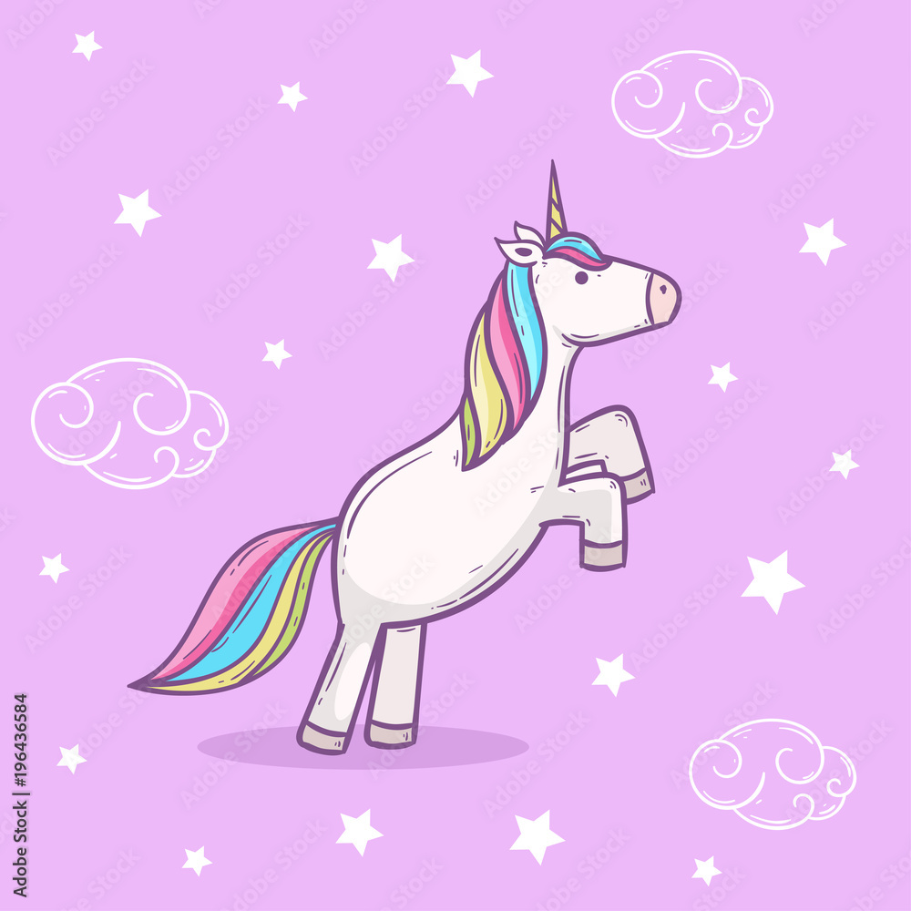 cute unicorn with donut rainbow  illustration