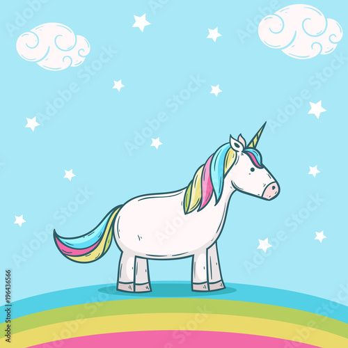 cute unicorn with donut rainbow illustration