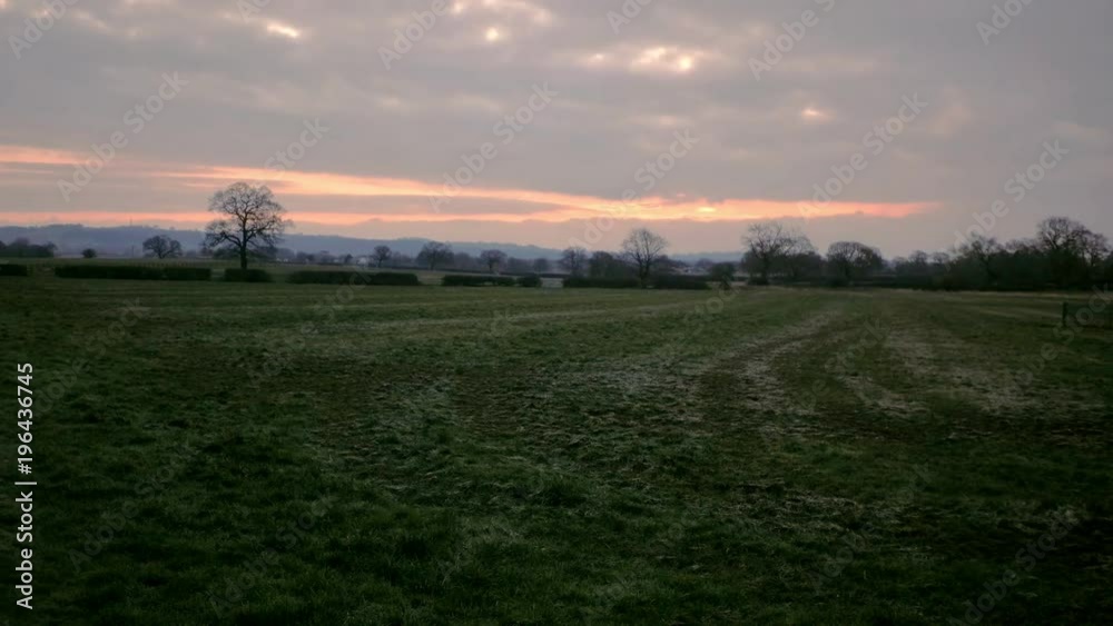 landscape view of grass, field and trees in background with cloudy sun rising dawn. landscape view of grass, field and trees in background with cloudy sun rising dawn.