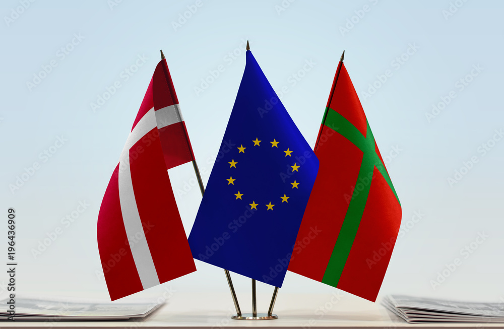 Flags of Denmark European Union and Bornholm