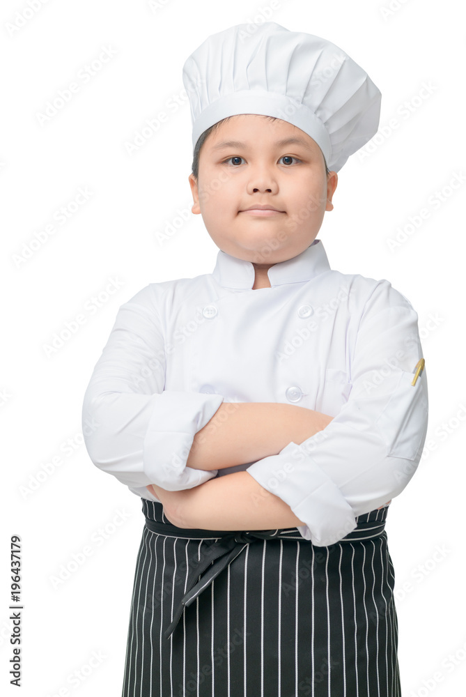 Portrait of fat boy chef with cook hat and apron Portrait of fat boy chef with cook hat and apron